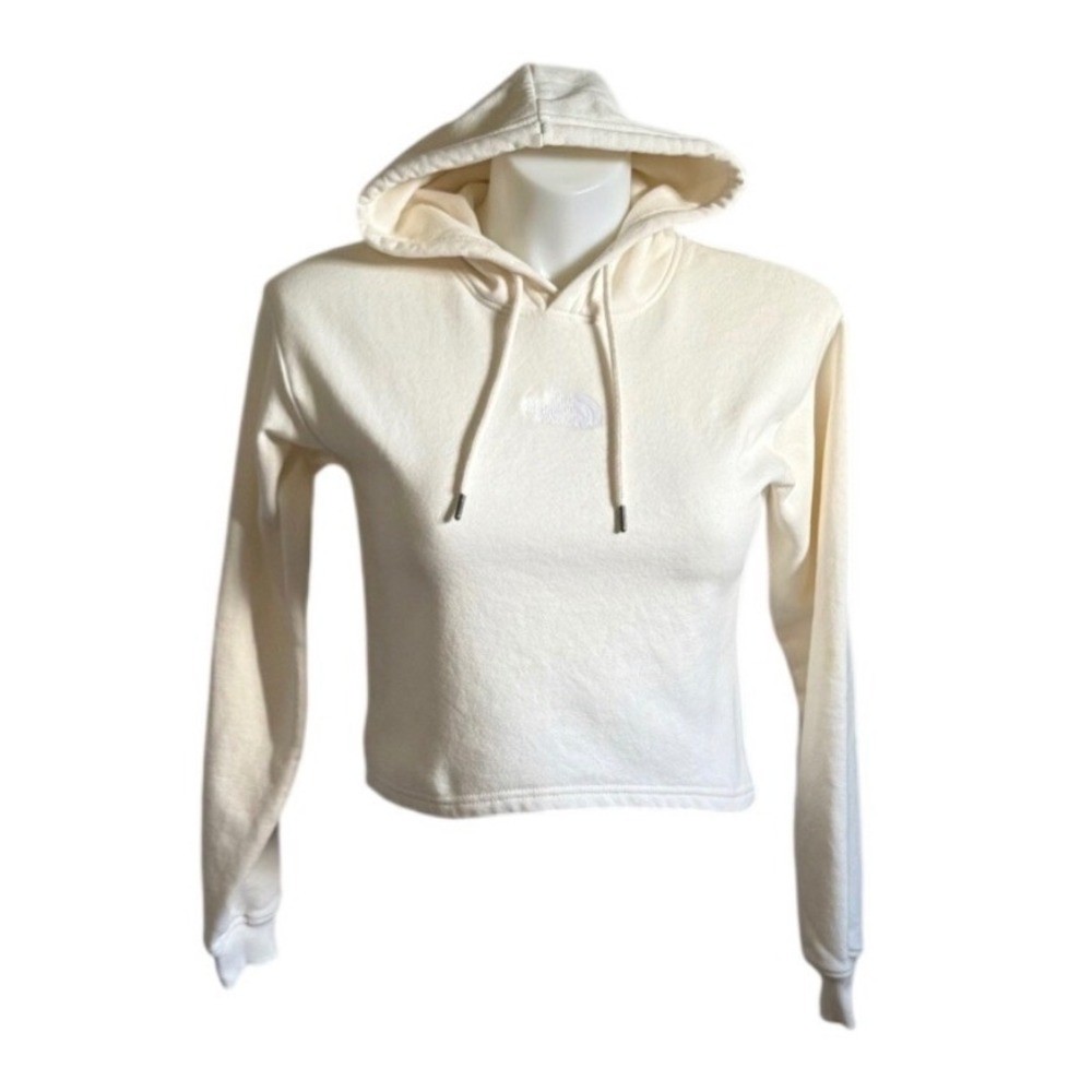 The North Face Womens Cropped Hoodie Cream Off-White Fleece Pullover XS